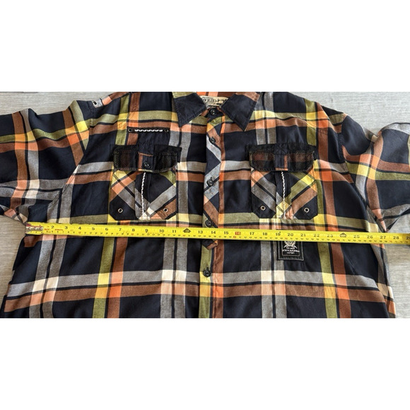 Raw Blue Mens Plaid Embroidered Button Shirt Size 4XL Grunge Skater Biker Y2K - Picture 15 of 16
